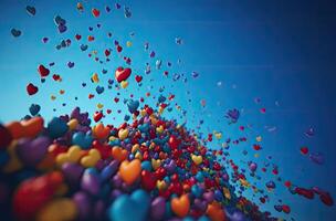 coloré cœur forme ballon avec bleu ciel. la Saint-Valentin journée Contexte avec cœur en forme de des ballons. génératif ai. photo