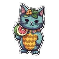 le mignonne chat porte une Hawaii chemise et détient une cocktail dans le sien main. vecteur illustration. génératif ai. photo