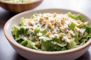 Frais salade avec vert Olives, feta fromage et Cerise tomates dans une bol. en bonne santé salade. génératif ai photo