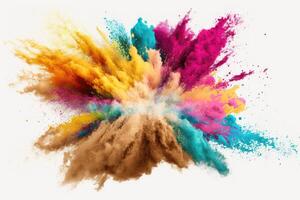 ai généré multicolore poudre explosion avec blanc Contexte photo