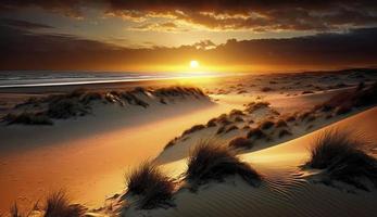 le coucher du soleil à le dune plage, produire ai photo