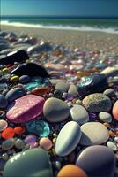 bouquet de rochers séance sur Haut de une sablonneux plage. génératif ai. photo