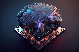 cybernétique artificiel intelligence cerveau. ordinateur puce cyber technologie. génératif ai photo