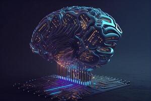 cybernétique artificiel intelligence cerveau. ordinateur puce cyber technologie. génératif ai photo