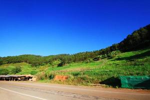 vert Montagne vallée et forêt avec bleu ciel photo