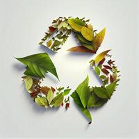 génératif ai illustration de dessin animé recycler symbole fabriqué de feuilles blanc Contexte photo