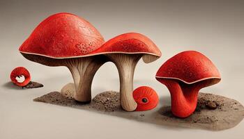 rouge amanite champignons avec herbe. génératif ai photo