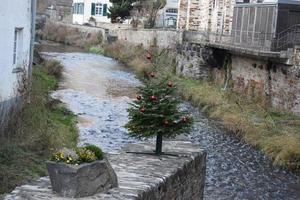 Noël arbre sur un vieux pierre pont photo