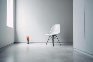 intérieur de une moderne vivant pièce avec une minimaliste fauteuil. génératif ai photo