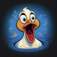 dessin animé canard avec ses bouche ouvert dans le l'eau. génératif ai. photo