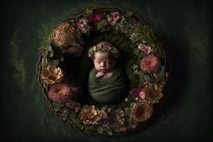 bébé numérique Contexte avec fleurs. génératif ai photo