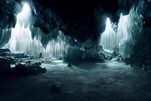 groupe de gens permanent à l'intérieur de une grotte. génératif ai. photo