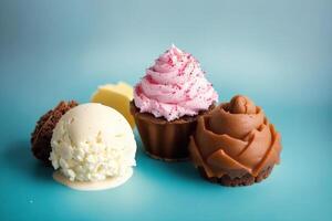 délicieux la glace crème dans une tasse, fermer, sur le tableau. sucré aliments. génératif ai photo