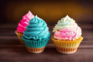 délicieux la glace crème dans une tasse, fermer, sur le tableau. sucré aliments. génératif ai photo