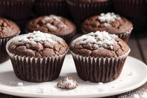 fait maison muffins avec cannelle et amandes sur une noir Contexte. génératif ai photo