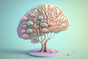 Humain cerveau arbre avec fleurs, soi se soucier et mental santé concept, positif pensée, Créatif esprit, photo
