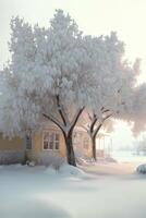 couple de des arbres cette sont dans le neige. génératif ai. photo