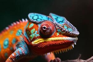 coloré caméléon proche en haut établi avec génératif ai technologie. photo