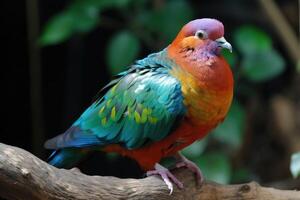 une Colombe en pensant il est une coloré perroquet établi avec génératif ai technologie. photo