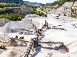 aérien vue de ouvert jeter exploitation minière convoyeur système. photo