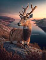 le gracieux axe, capturer le beauté de cerf dans Stupéfiant Montagne paysage, génératif ai photo