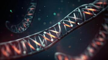 molécule de adn, double hélix, 3d illustration. génétique mutation et génétique troubles. abstrait ADN double hélix avec profondeur de champ. génératif ai photo