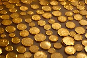 ai génératif une pile de or pièces de monnaie sont sur une tableau. photo