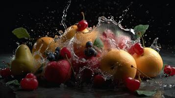 des fruits avec l'eau illustration par génératif ai photo