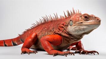 détaillé studio portrait de rouge iguane, isolé sur blanc arrière-plan, génératif ai photo