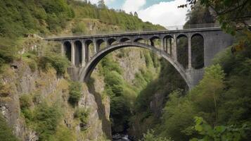 une pont couvrant une gorge. génératif ai photo