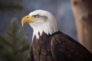 une proche en haut de un Aigle avec une floue Contexte. ai généré photo