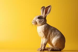 mignonne lapin isolé sur Jaune Contexte. établi génératif ai photo