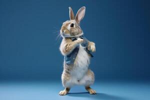 mignonne lapin isolé sur bleu Contexte. établi génératif ai photo