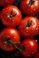 Frais tomates dans gouttes de rosée comme une Contexte. génératif ai. photo