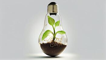 lumière ampoule avec germer à l'intérieur isolé dans blanc Contexte petit plante croissance à l'intérieur une ampoule génératif ai photo