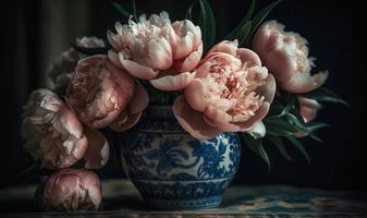 romantique bouquet de pivoines dans le intérieur. photo