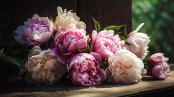 romantique bouquet de pivoines dans le intérieur. photo