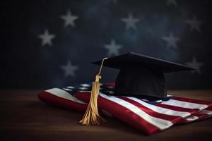 une l'obtention du diplôme casquette sur le américain drapeau photo