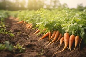 mûr carottes dans biologique champ. ai généré photo