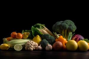 en bonne santé nourriture, légumes, des fruits. photo le réalisme établi avec ai outils