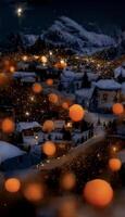 vue de une neige couvert ville à nuit. génératif ai. photo