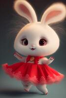 dessin animé lapin habillé dans une rouge robe. génératif ai. photo