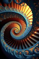 une proche en haut de une spirale escalier dans une bâtiment. génératif ai. photo