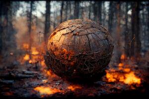 boule de feu séance dans le milieu de une forêt. génératif ai. photo