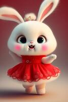 dessin animé lapin habillé dans une rouge robe. génératif ai. photo