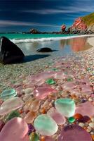 plage rempli avec beaucoup de différent coloré rochers. génératif ai. photo