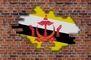 3d drapeau de brunei derrière le cassé vieux pierre mur Contexte. photo