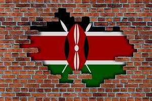 3d drapeau de Kenya derrière le cassé vieux pierre mur Contexte. photo