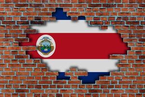 3d drapeau de costa rica derrière le cassé vieux pierre mur Contexte. photo