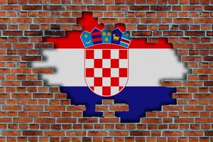 3d drapeau de Croatie derrière le cassé vieux pierre mur Contexte. photo